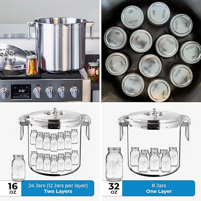 Buffalo 32 Quart Stainless Steel Pressure Cooker Extra Large Canning Pot with Lid for Commercial Use - Easy to Clean Induction Stove Top Pressure Canner, Can Cooker - SG Certificate QCP430