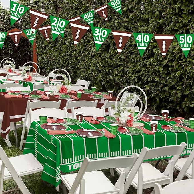 Gatherfun Football Party Decorations Disposable Tablecloth Plastic Touchdown Table Cover for Birthday Football Party Games Decoration 54 X 108Inch竊? Pack