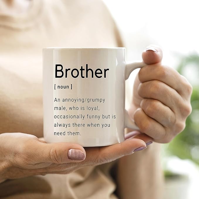 QASHWEY Gifts for Brother Coffee Mug, Big Little Brother Gift, BrotherBirthday Gifts from Sister, Thank You Gift for BrotherCoffee Cups Ceramic 11oz, BrotherDefinition Tea Cup