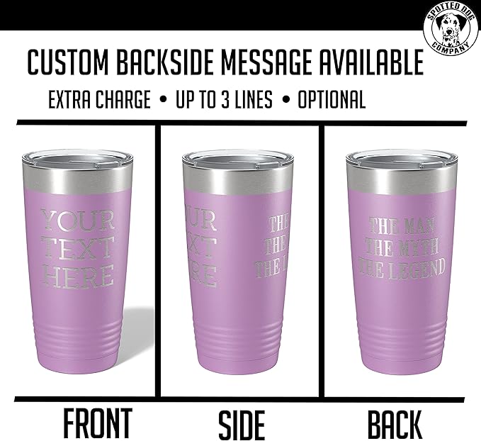 Personalized 20oz (17 Colors) Powder Coated Insulated Stainless Steel Tumbler with Lid, Custom Etched, Customized Text Message Name, Engraved Gift Idea Women Men Him Her, Your Text Here (Light Purple)