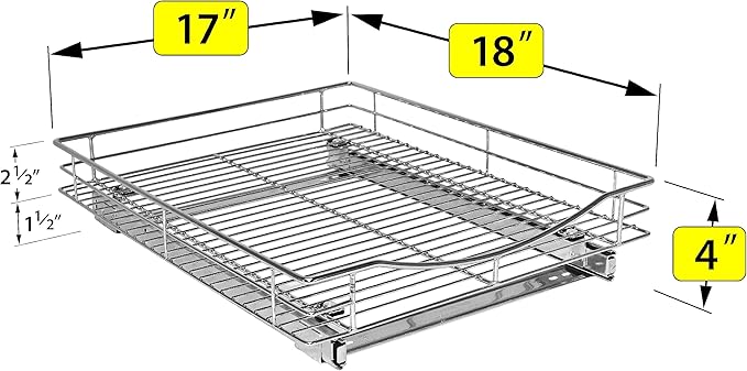 LYNK PROFESSIONAL짰 Pull Out Cabinet Organizer, 17" x 18" Slide Out Drawers for Kitchen Cabinets - Sliding Pull-Out Pantry Shelves ??Home Shelf Organizers - Lifetime Ltd. Warranty, Chrome