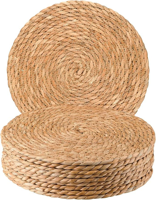 Round Woven Placemats 13 Inch Set of 10 - Boho Rattan Placemat Natural Water Hyacinth Placemats, Farmhouse Weave Place Mats, Rustic Braided Wicker Table Mats for Dining Table,Home,Wedding