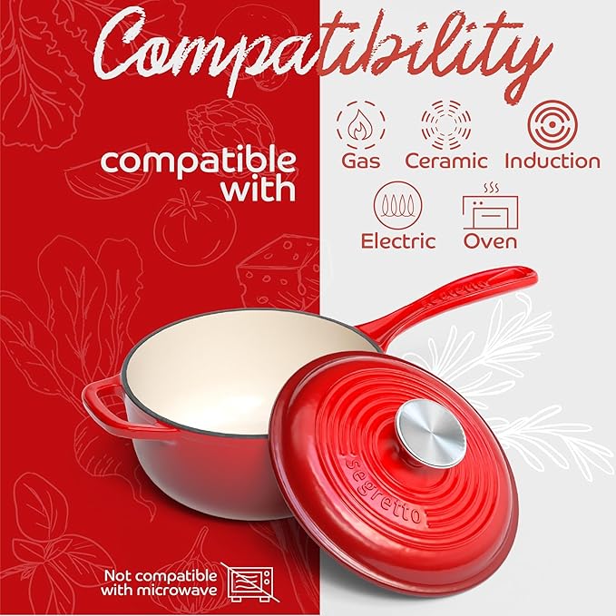Small Sauce Pan with Lid, 2.13 QT Rosso (Gradient Red) Sauce Pot, Small Pot with Stay Cool Helper Handle and Tight-Fitting Lid - Segretto Cookware