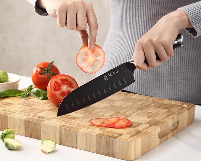 Wakoli Titanium Noir Knife Block Set ??5-Piece Chef Knife Set with Magnetic Acacia Block | 5Cr15MoV Stainless Steel Blades with Black Titanium Coating | Ergonomic G10 Handles | Kitchen Knives Gift Set