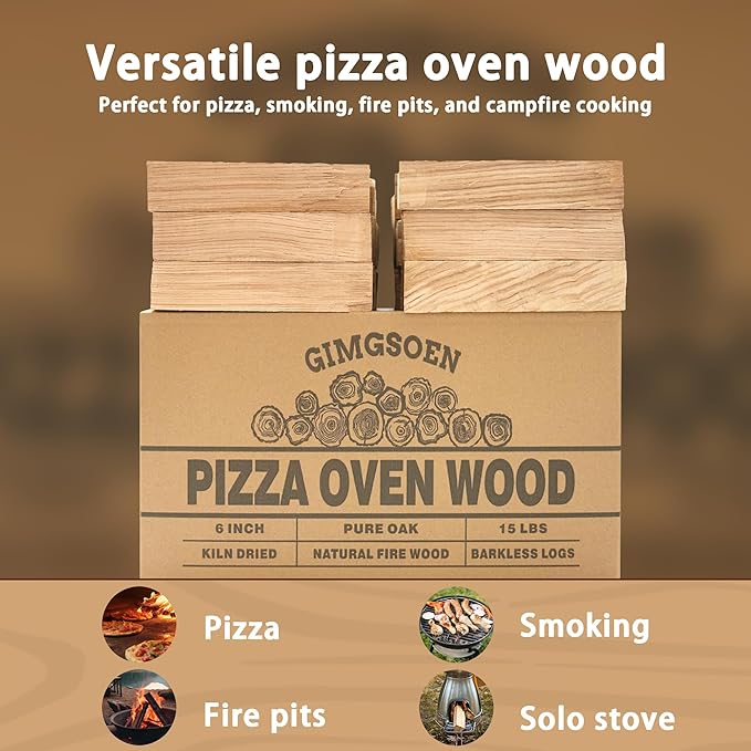 Pizza Oven & Cooking Wood ??Mini Kiln-Dried Oak, 6-Inch Logs, 15lb Box ??Bark-Free Firewood for Ooni, Gozney, Solo Stove & More ??High Heat, Long-Lasting Burn for Grilling, BBQ & Smoking