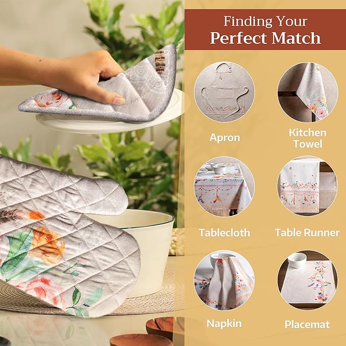 Maison d' Hermine Pot Holders 100% Cotton Heat Resistant Potholders 8" x 8" Hot Pads with Loop BBQ, Cooking, Baking, Grilling, Kitchen, Handling Hot Pans Spring/Summer (Pack of 1, Ibiza - Beige)
