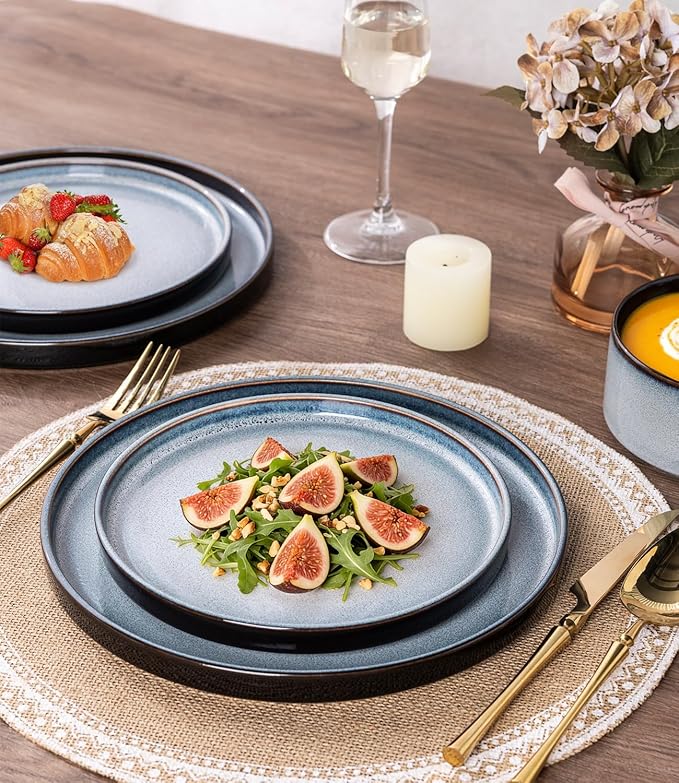 LERATIO Ceramic Dinnerware Sets for 4,Round Reactive Glaze Ceramic Plates and Bowls Set | Dishwasher & Microwave Safe Dishes Set,Service for 4 (12pc)-Gray White