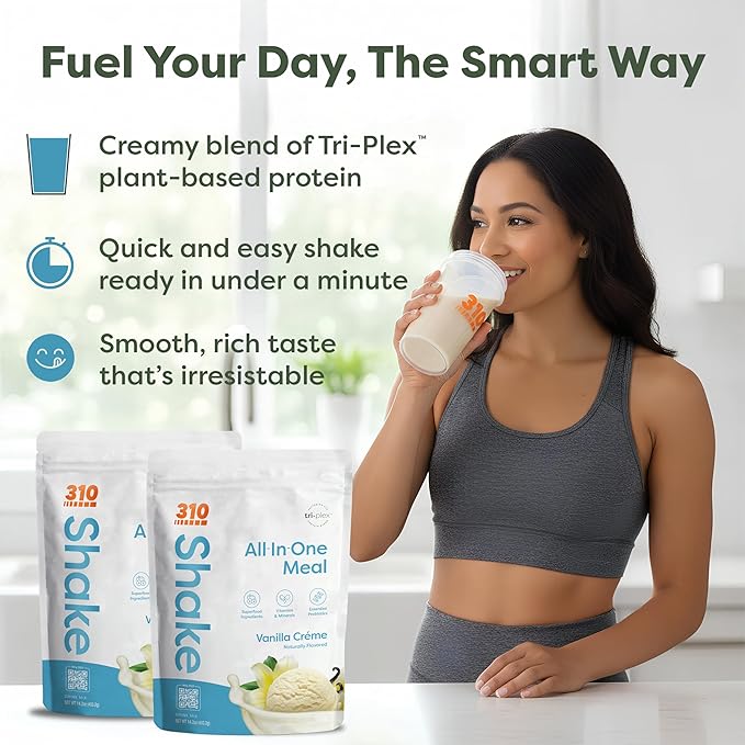310 Nutrition All-In-One Meal Replacement Shake Powder - Plant-Based Protein Smoothie Blend w/High Fiber, Probiotics & Adaptogens - Low Carb, Vegan, Keto & Paleo Friendly - Vanilla Creme - 28 Srv