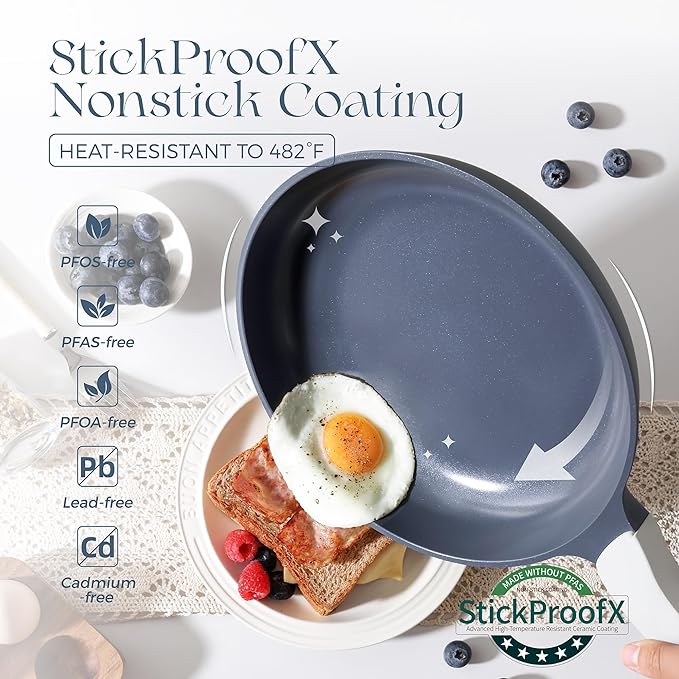 PRICUSIS Ceramic Nonstick Pots and Pans Set, 9 Pieces Non Toxic Induction Cookware Set, PTFE PFOA & PFAS Free, Dishwasher Safe, Stay Cool Handle, Gray
