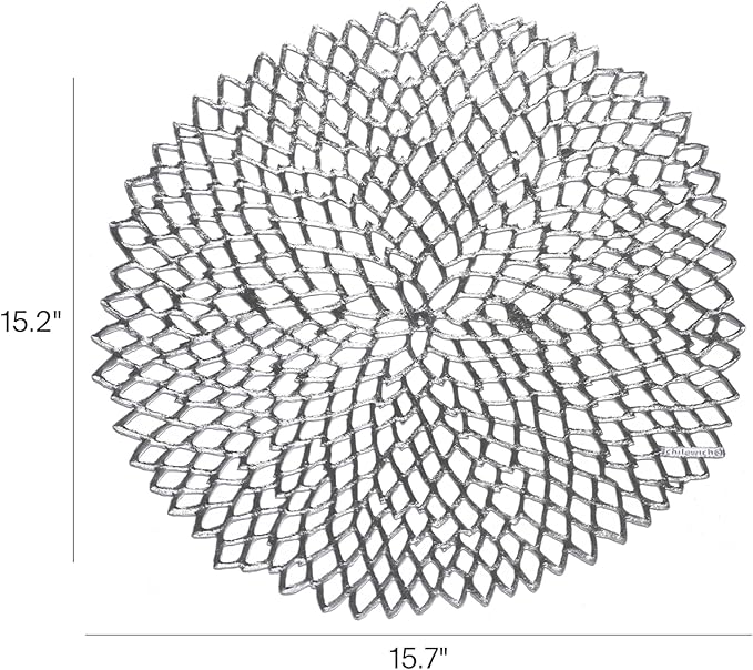 Chilewich Set of 8 - Pressed Dahlia Placemats in Silver - Easy Care Openwork Table Mats - Indoor/Outdoor - 15.25'' x 14.25'' Round Chargers