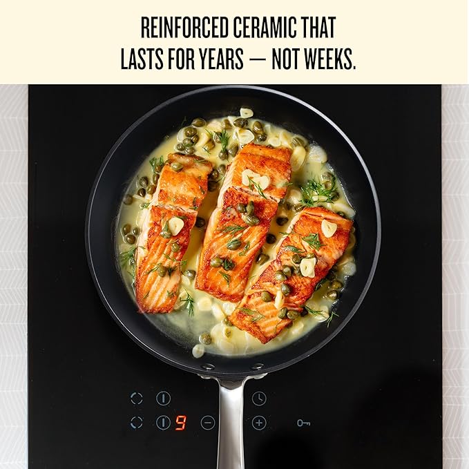 Alva Maestro 8-Inch Stainless Steel Nonstick Frying Pan ??Made Without PFAS, PFOA & PTFE Ceramic Coating ??Reinforced 5-Ply Aluminum Core, Oven & Induction Safe for Even Heat, Easy to Clean Coating
