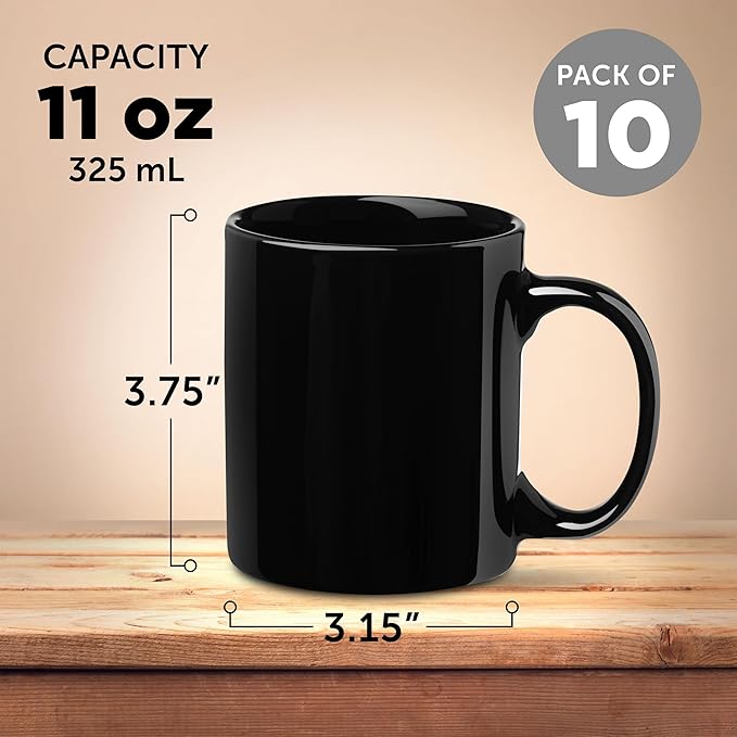 DISCOUNT PROMOS Ceramic Mugs ??11 oz. Set of 10, Personalized Bulk Pack, Perfect for Hot or Iced Drinks, Gaming ??Black