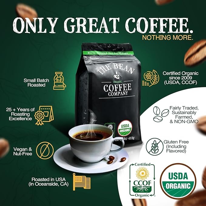 The Bean Organic Coffee Company Chocolate Macadamia Nut, Medium Roast, Ground Coffee, 5-Pound Bag, Caf챕 molido tostado org찼nico
