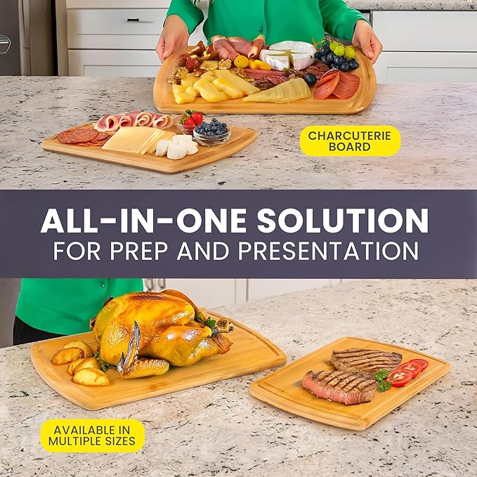Extra Large Bamboo Cutting Board Set of 2 ??Wood Cutting Boards for Kitchen with Glue-Free Surface??& Juice Groove ??Non-Toxic Wooden Chopping Boards, FSC-Certified, Durable Carving Boards