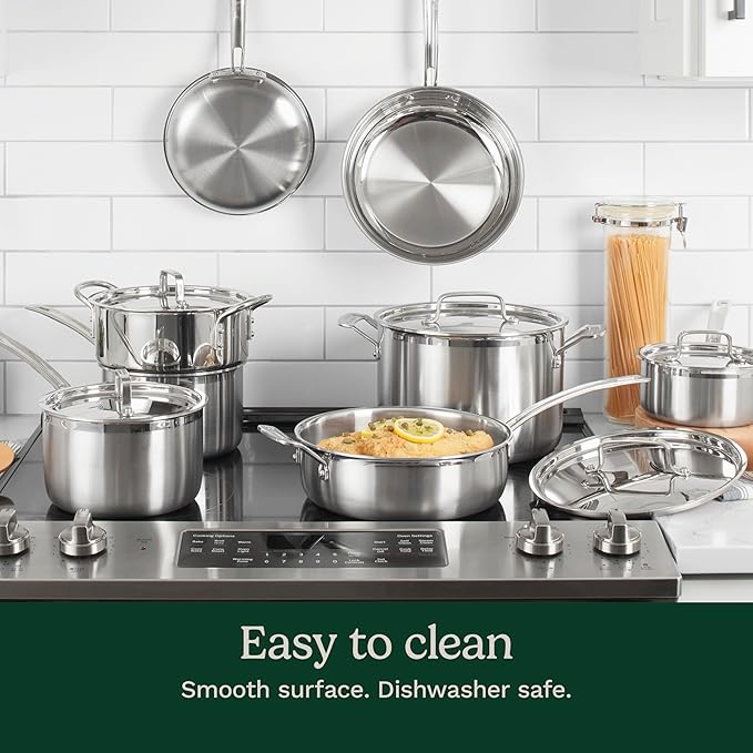 Cuisinart 12-Piece Cookware Set, MultiClad Pro Triple Ply Stainless Steel Cookware Set, Heat Surround Technology, Cool Grip Stick Handles, Oven Safe Up to 500째F, MCPS-12N, Silver