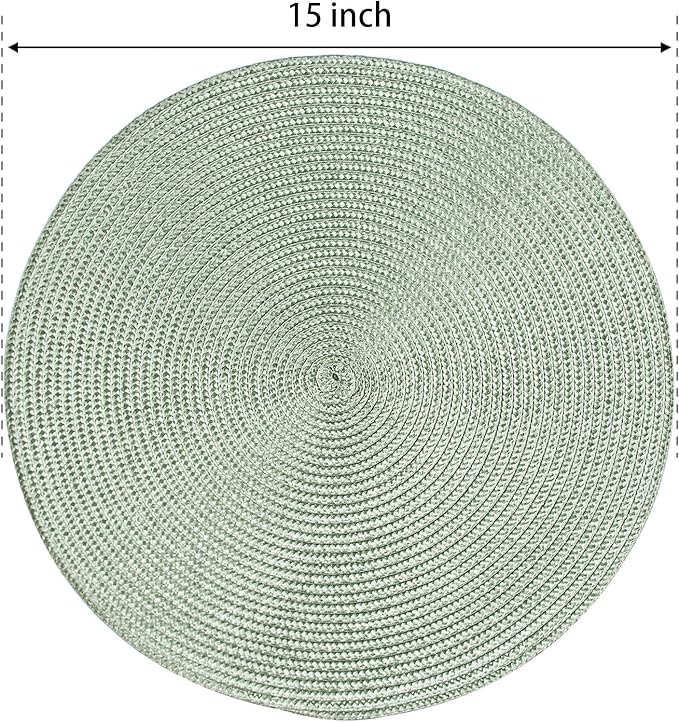 FunWheat Round Braided Placemats Set of 8 Place Mats for Dining Table Woven Washable Non-Slip Table Mats 15 Inch(Fog Green,8pcs)