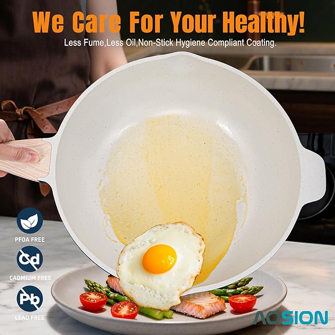 AOSION 11 Inch Nonstick Ceramic Deep Frying Pan Skille with Lid,5QT Saut챕 Pan for Cooking with Steam Rack,Healthy Large Skillet,Stay Cool Handle, Induction Compatible, PFOA & PFAS Free. (BLUE)