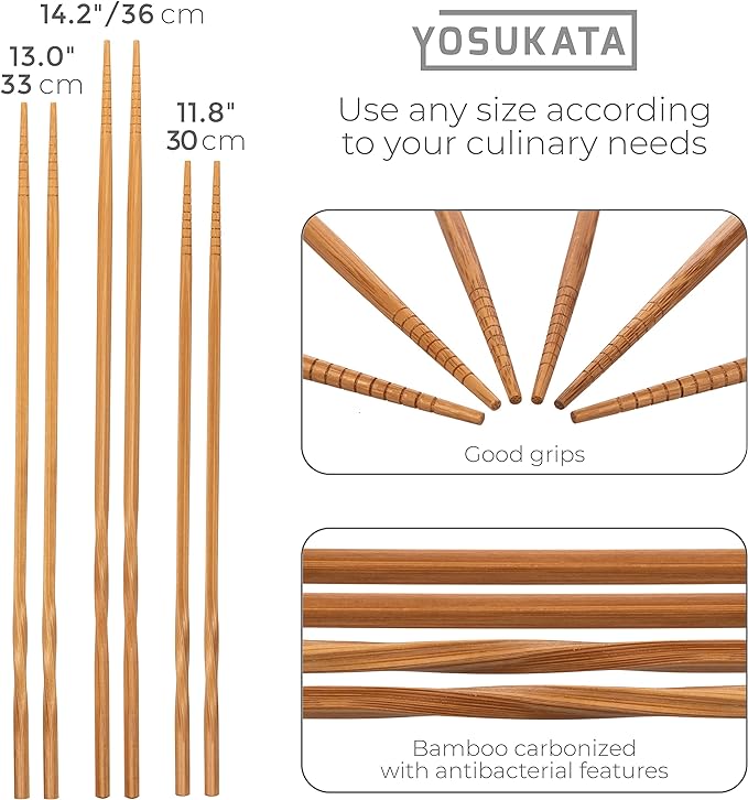 YOSUKATA Carbon Steel Wok Pan ??11,8 ??Woks and Stir Fry Pans + Wok Lid 11.4 In - Premium Stainless Wok Cover + Pre-Seasoned Blue Carbon Steel 17-inch Wok Spatula, Wok Ladle, 3 pairs of Chopsticks