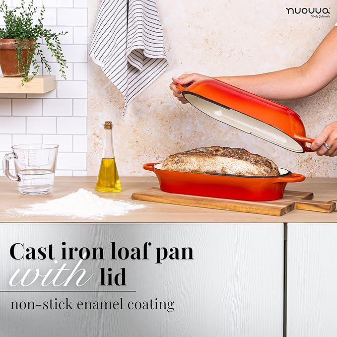 Enamelled Cast Iron Bread Loaf Pot ??Dutch Oven For Sourdough Bread Baking ??Oven Safe Non Stick Bread Pot ??Rectangular, Orange, 34cm x 16cm ??by Nuovva