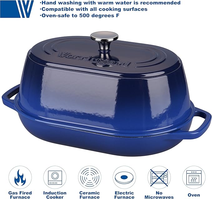 Enameled Cast Iron Dutch Oven Pot with Dome Lid, Oval Bread Oven for Homemade Sourdough Bread Baking, Oven Safe up to 500째F, 6 Quart, Blue
