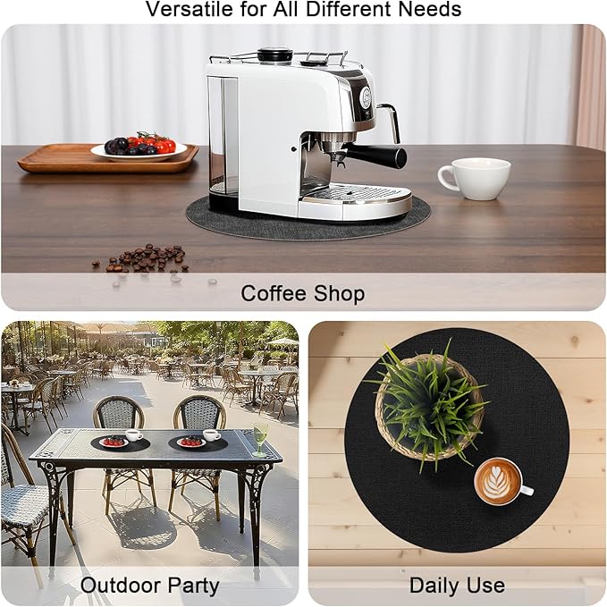 Myir JUN Round Placemats, Dual Sided Faux Leather Place Mats Set of 6 Indoor/Outdoor Non-Slip Washable Table Mats (Gray Black, Set of 6)