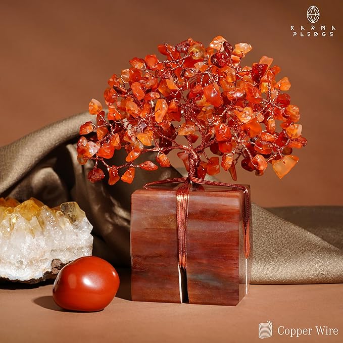 Crystal Tree for Birthday Gifts for Women, Handmade Raw Crystal Base Carnelian Chakra Healing Crystal Tree of Life for Positive Energy, Money, Good Luck, Christmas D챕cor, Home and Office Decor