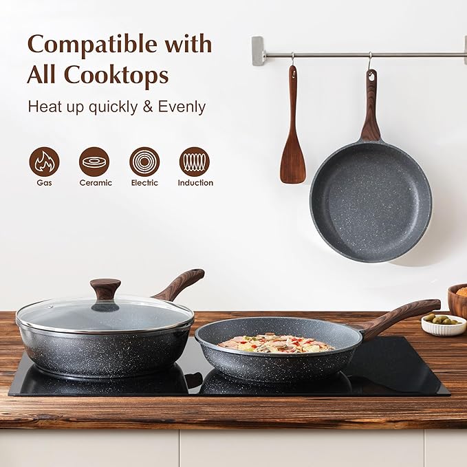 SENSARTE Nonstick Frying Pan Skillet, Swiss Granite Coating Omelette Pan, Healthy Stone Cookware Chef's Pan, PFOA Free (8/9.5/10/11/12.5 Inch) (12 Inch)