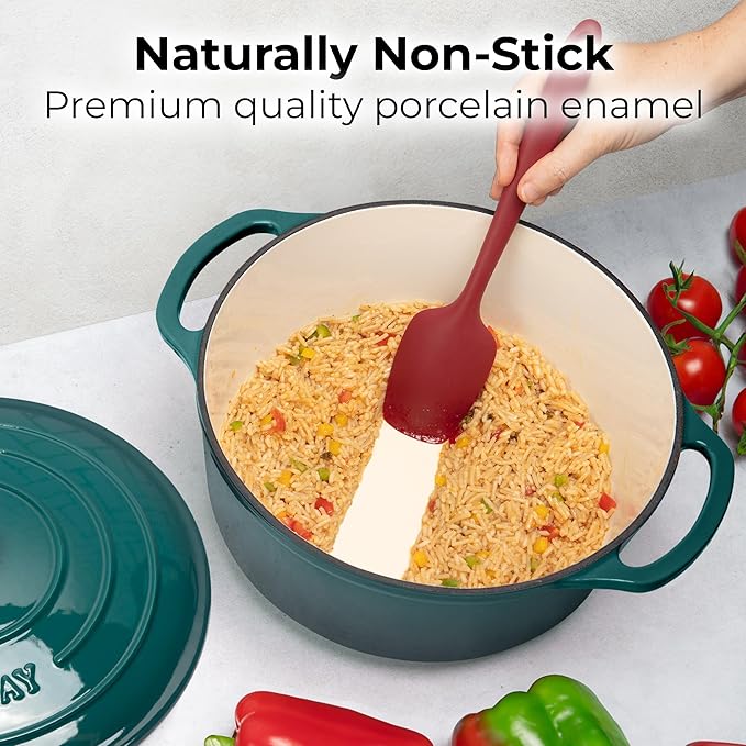 Zulay Kitchen 5 Quart Enameled Cast Iron Dutch Oven Pot with Lid ??Premium Durability & Oven Safe up to 500째F ??Heavy Duty Cookware Perfect for Bread Baking, Stews, Braising & Roasting ??Emerald