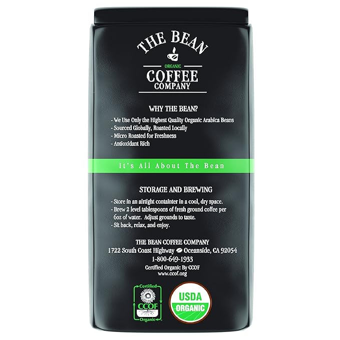 The Bean Organic Coffee Company Water Processed DECAF Peppermint Mocha, Medium Roast, Ground Coffee, 16-Ounce Bag, Caf챕 Molido Tostado Org찼nico descafeinado