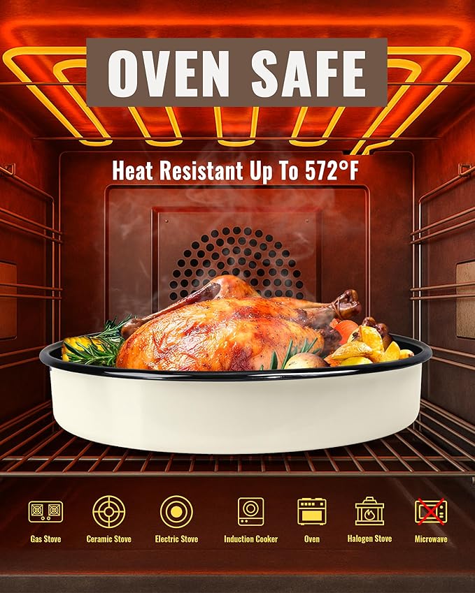 Roasting Pans Set Round Baking Dish 4-Pack 9/10/12/14 Inch Enamel Non-Stick Large Bakeware for Cake Pizza Turkey Roaster, Oven & Dishwasher Safe Christmas Gift for Ladies Cookware