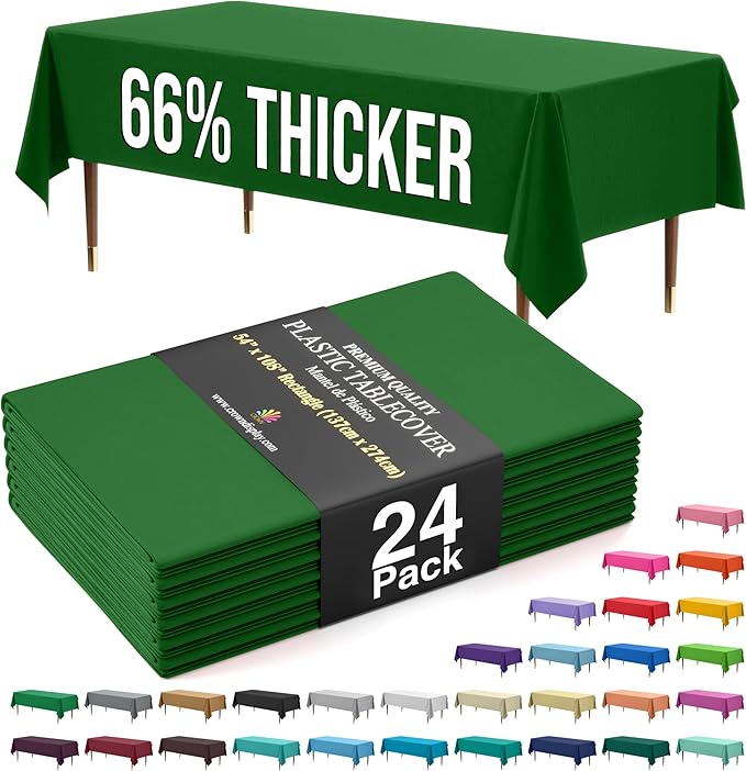 Exquisite 66% Thicker Premium Plastic Table Cloth Rectangle Table Cover 0.5 Mil 24 Pack Emerald Green Table Cloth 54 Inch x 108 Inch Disposable Tablecloth Won't Tear Easily Like Cheap Thin Brands
