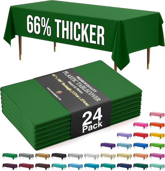 Exquisite 66% Thicker Premium Plastic Table Cloth Rectangle Table Cover 0.5 Mil 24 Pack Emerald Green Table Cloth 54 Inch x 108 Inch Disposable Tablecloth Won't Tear Easily Like Cheap Thin Brands
