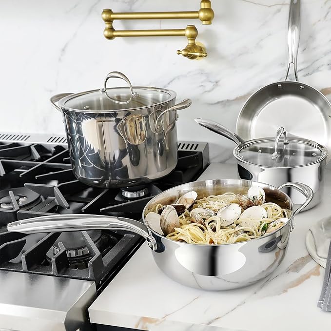 KEAWELL K3 Premium 4-Quart Tri-Ply Stainless Steel Saut챕 Pan with Lid, Induction & Oven Safe up to 600째F, Even Heating, Professional Cookware for All Stovetops (4-Qt)