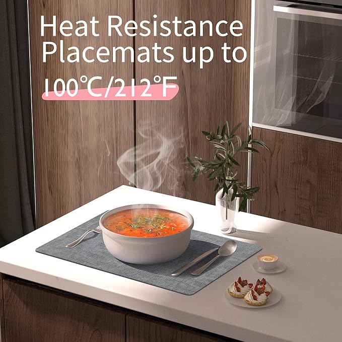 Maxpearl Faux Leather Placemats Set of 4 - Waterproof - Wipe Clean - Heat Resistant - Anti Slip Dining Table Place Mats, Suitable for Indoor & Outdoor Use, 17?쇺쇒?2?쇺? Grey