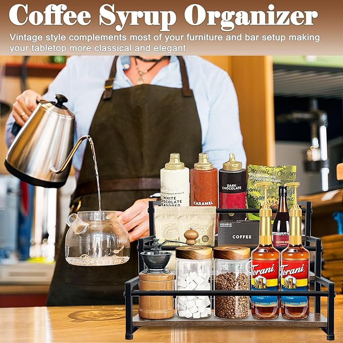 Klxuyuo 3-Tier Coffee Syrup Rack for 15 Bottles (750ml) ?밪turdy Coffee Syrup Organizer for Bar, Kitchen, Caf챕, Office
