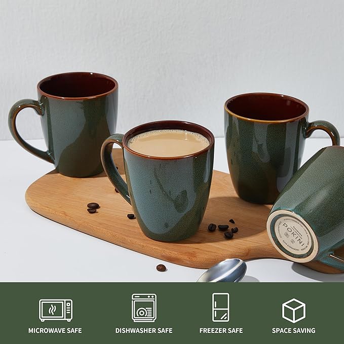 Coffee Mug 14 oz, Ceramic Coffee Mugs Set of 6, Reactive Glaze Mug for Latte/Tea/Cappuccino, Large Stackable Mug Set for Men, Women, Dad, Mom, Dishwasher & Microwave Safe, Brown Green