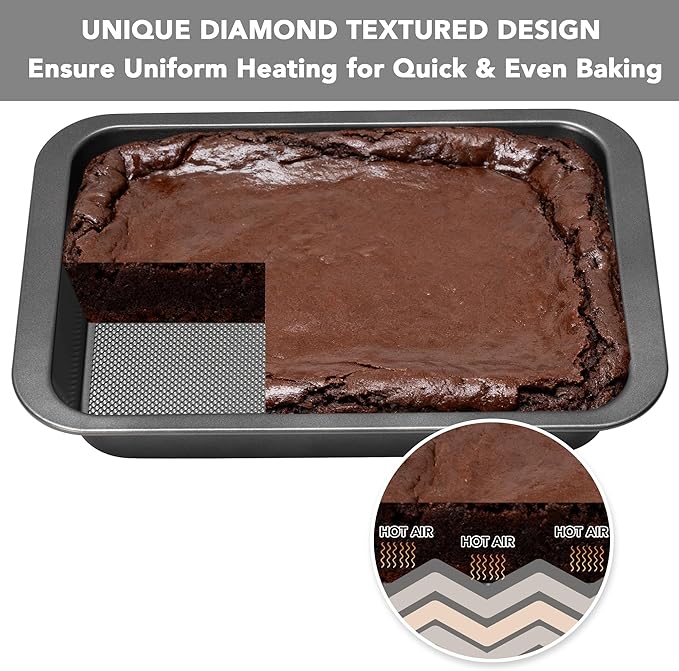 Tiawudi Cake Pan, Nonstick Baking Pan for Cake, Bread, Brownie or Lasagna, Heavy Duty Baking Dish with Diamond Texture Pattern and Wide Grips, Set of 2