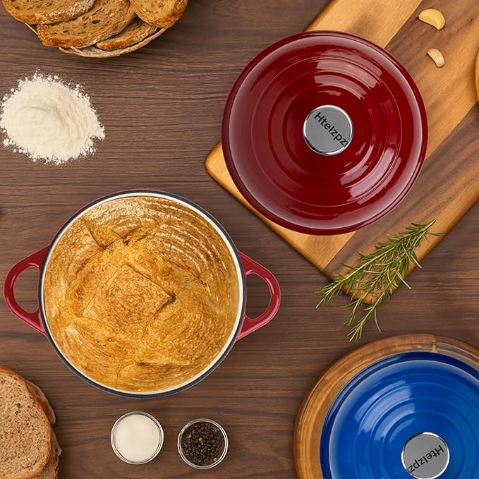 Dutch Oven for Bread Baking, 5.4 Quart Dutch Enameled Cast Iron Bread Oven, Dutch Oven for Sourdough Bread Baking, Oven Safe up to 500째 F, 25 cm Red