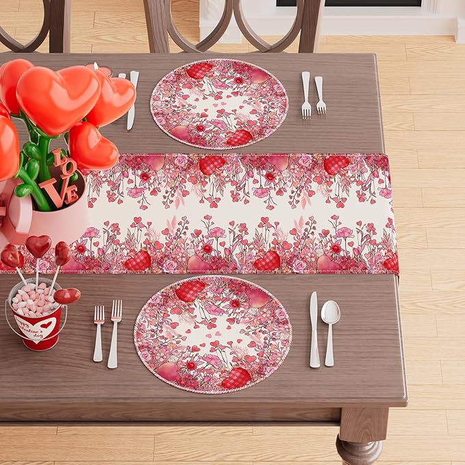XCHI Wild Flowers Love Hearts Valentine?셲 Day Round Placemats Set of 4 Table Mats for Party Home Kitchen Dining Table Decorations 14x14 Inch