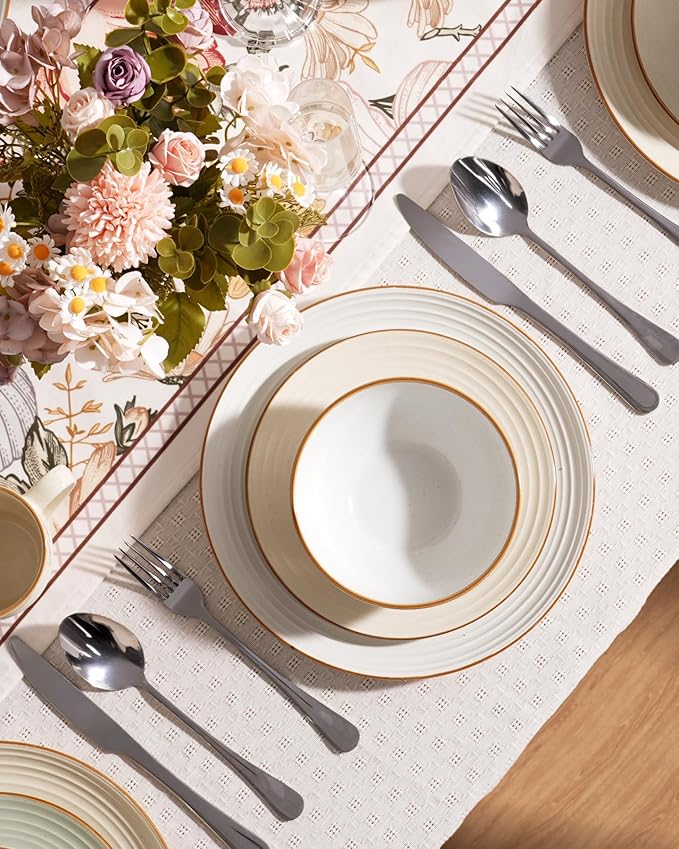 Famiware Jupiter Dinnerware Set, Plates and Bowls Dish Sets for 8 (24 Pieces), Microwave and Dishwasher Safe Stoneware Speckled Tableware, Chip and Scratch Resistant, Multi-color