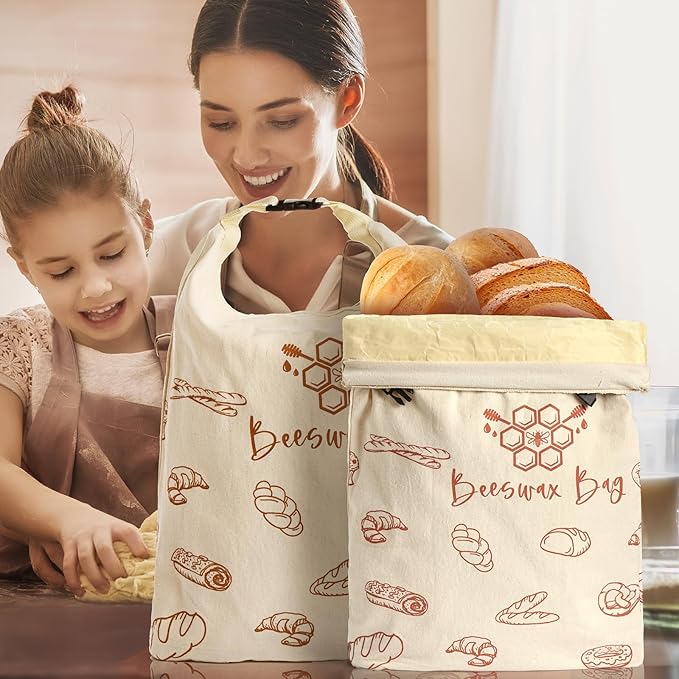 Reusable Bread Bags for Homemade Bread (XL,2 Pack) - Pure cotton Beeswax, Sourdough, Beeswax Bag,Storage Bag, Fresh and refrigerable, New Upgrade Food Storage Bag