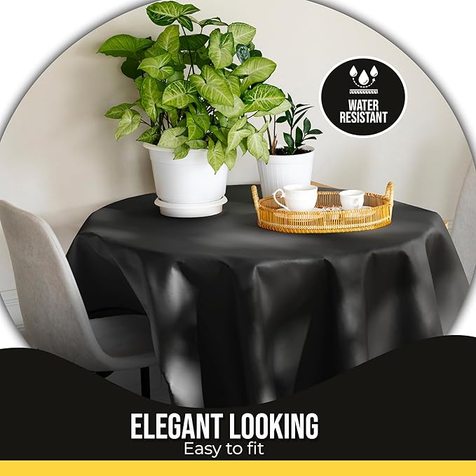 Party Solids 12-Pack Black Round Plastic Tablecloth Disposable ??Size: 60 Inches ??Round Plastic Table Cloths for Parties, Picnics & Formal Events