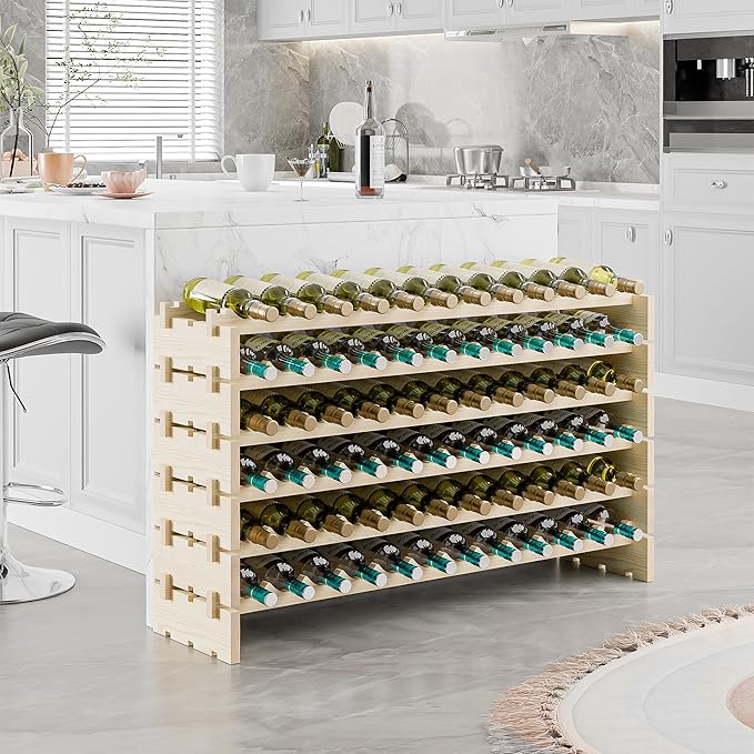 Smartxchoices 72 Bottles Stackable Modular Wine Rack, 6-Tier 72 Slots Floor Wine Storage Stand Wooden Wine Holder Display Shelves, Wobble-Free, Solid Wood, Floor Free Standing