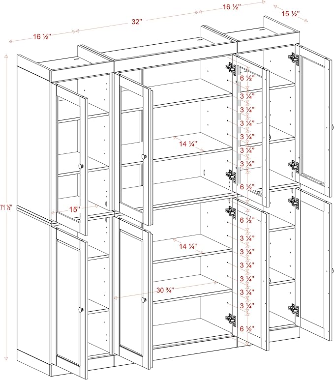 Palace Imports 100% Solid Wood Kitchen Pantry Hutch, Yellow, 65" w x 71.5" h x 15.5" d, Renewable Eco-Friendly Wood, Made in Brazil
