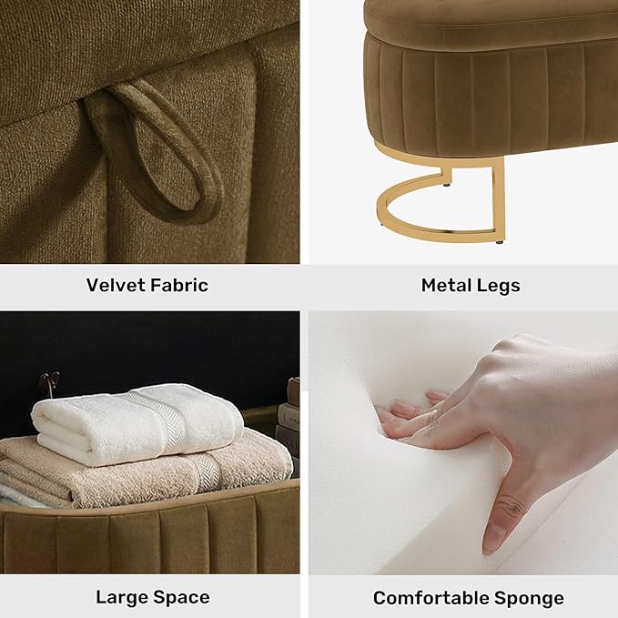 VIROL 51 Inch Storage Ottoman Bench Velvet End of Bed Storage Bench King Size Upholstered Tufted Bench Large Space for Bedroom Living Room Entryway Coffee