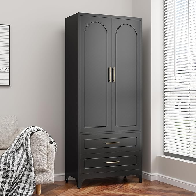 75??Metal Kitchen Pantry Storage Cabinet, Tall Storage Cabinets with Drawers and Adjustable Shelves, Modern Kitchen Hutch Cabinet竊똅reestanding Cupboard for Dining Living Room