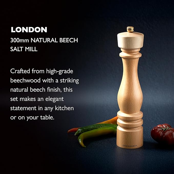 Cole & Mason London Refillable Spice Mill - Kitchen & Home Accessory - Table Salt Grinder - Salt Mill with Ceramic Mechanism - 11", Natural Beech