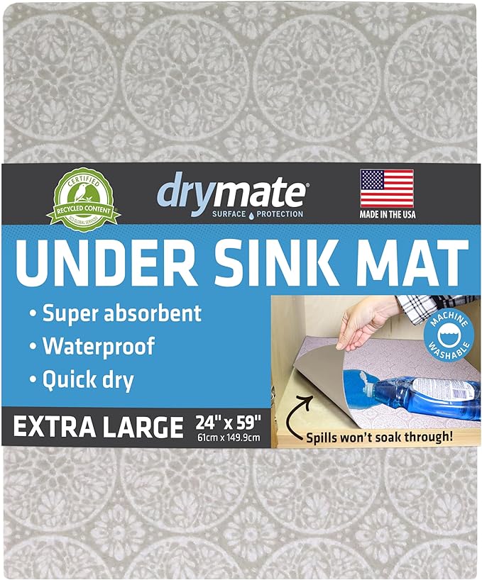 Drymate Premium XL Under Sink Mat, Waterproof Cabinet Protection Mats for Kitchen & Bathroom, Absorbent Shelf Liners, Slip-Resistant, Non-Adhesive, Machine Washable (USA Made)(24?쓝59??(Tan)