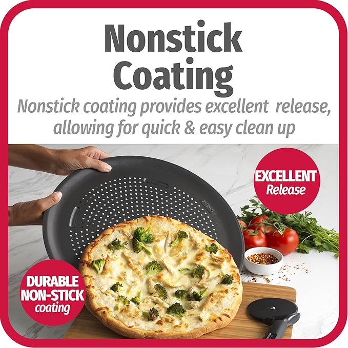 GoodCook AirPerfect Nonstick 16??Pizza Pan - Set of 2 - Pizza Trays for Oven, Perforated Round Pizza Pan, Carbon Steel Baking Pan, Homemade, Frozen & Leftover Slices