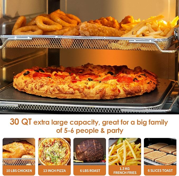 Nuwave Bravo Air Fryer Convection Oven Countertop, 100-in-1 Smart Grill Combo,10 Toaster Settings, Finer Control of 5 Heaters & 3 Fan Speed, 50-500째F, Smart Thermometer, Stainless Steel, PFAS Free
